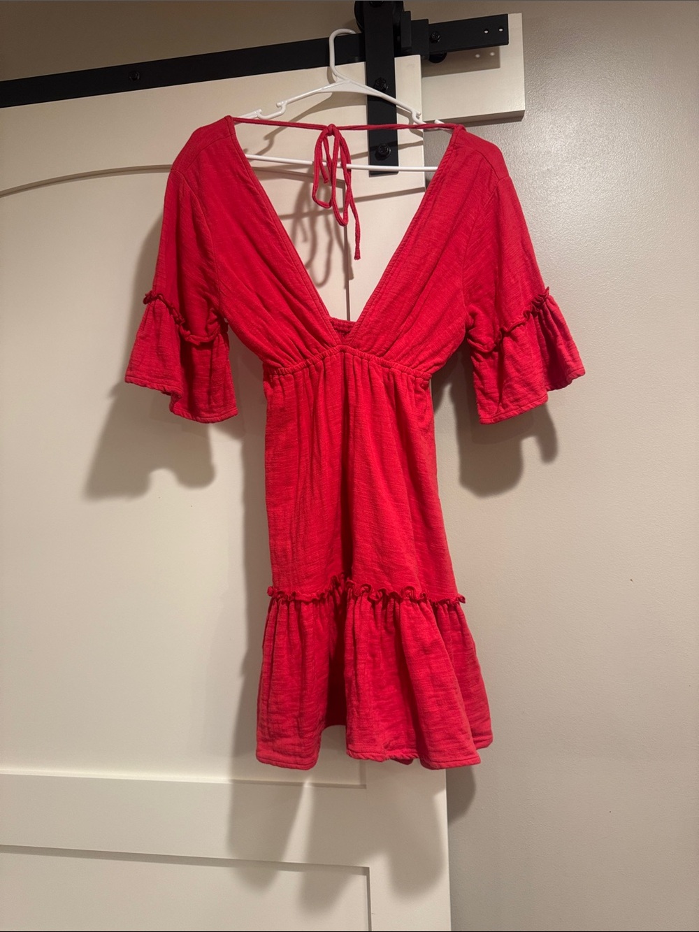 Billabong Red V-Neck Ruffle Mini Dress